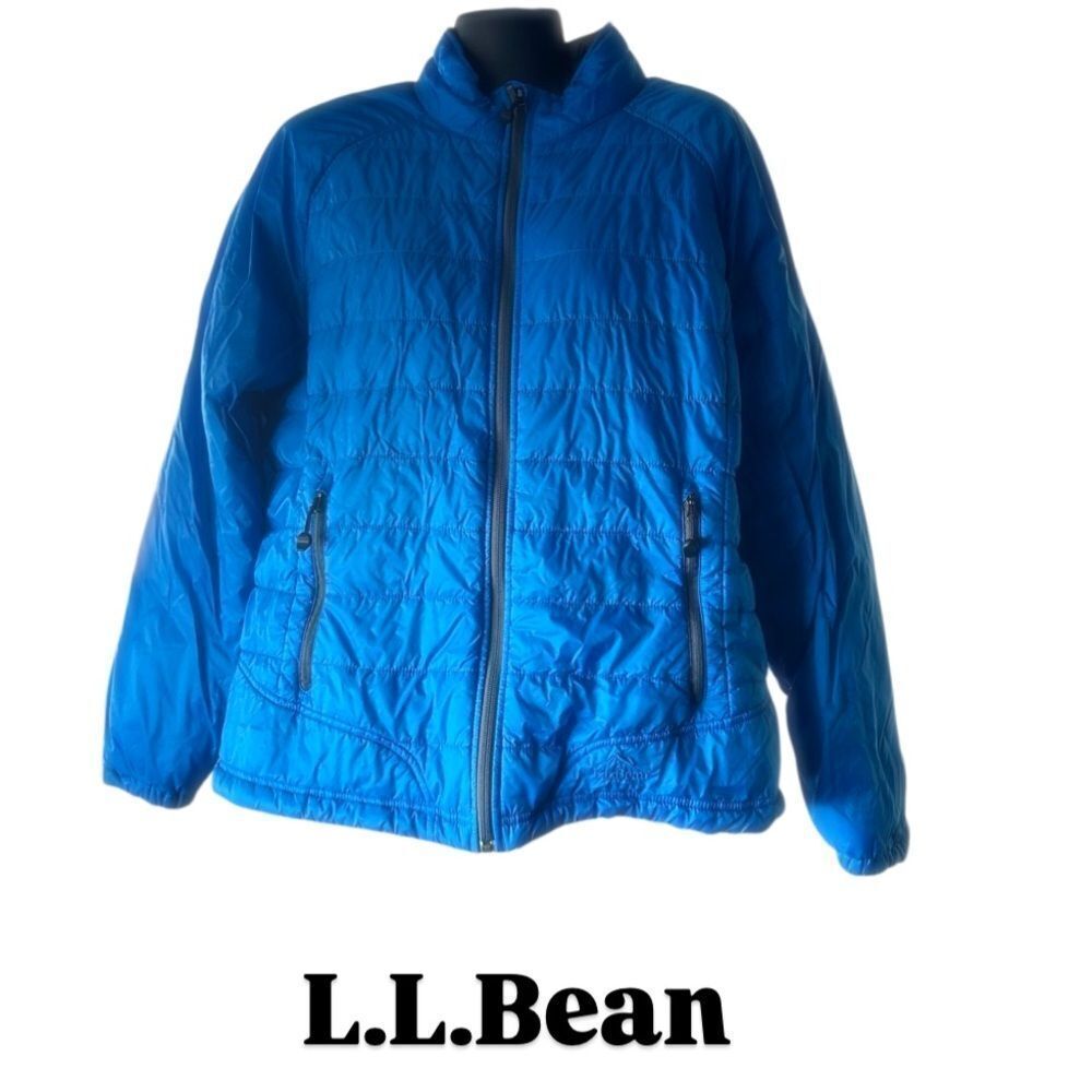 L.L.Bean blue puffer jacket top long sleeve with pockets women’s large